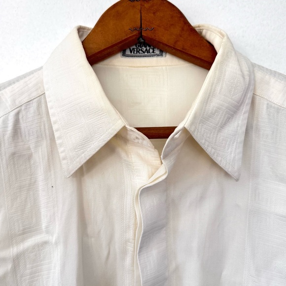 Gianni Versace Vintage Greca Pattern Minimalist White Shirt Long Sleeves Sz 44 - Picture 3 of 16